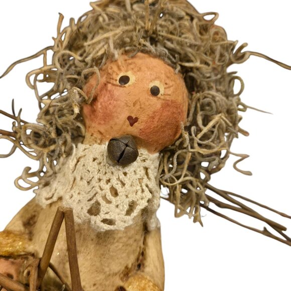 Vintage Angel Figurine 8 Inch Tall Paper Mache Twig Star Prim Home Decor - Picture 5 of 16